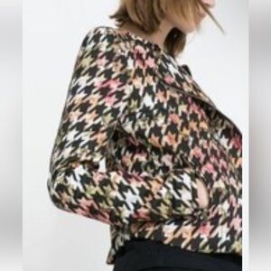 Zara Stylish Multicolor Houndstooth Women's Jacket Sz M